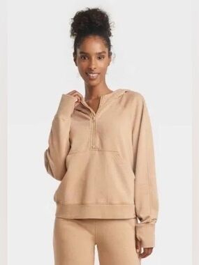 JoyLab Beige Half Zip Fleece Pullover Sweatshirt Size XL